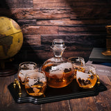 Etched World Map Globe Whiskey Decanter Set 750ml