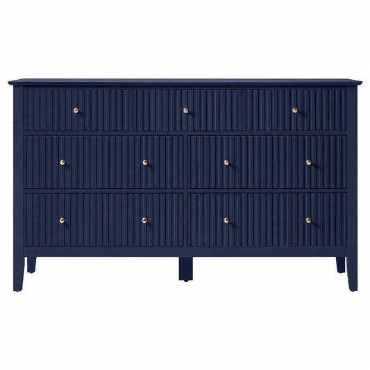 53.2" W Wholesale 7-Drawer Fluted Dresser, Black/Blue/Beige