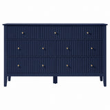 53.2" W Wholesale 7-Drawer Fluted Dresser, Black/Blue/Beige