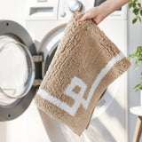High Pile Bordered Bathroom Rug, Taupe
