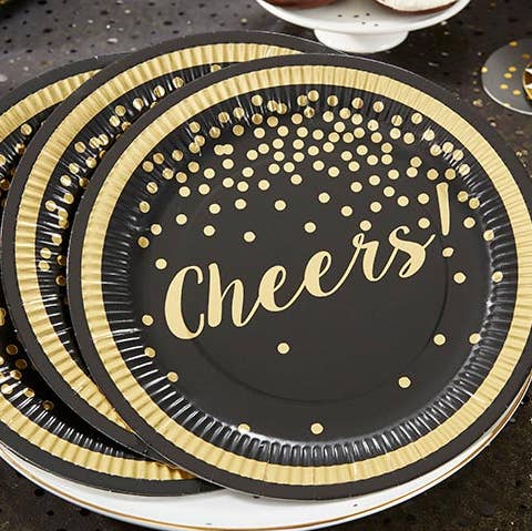 Gold Foil Cheers Party Paper Plates Set of 8