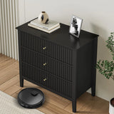 Large Fluted 3 Drawer Dresser, Modern Nightstand Cabinet