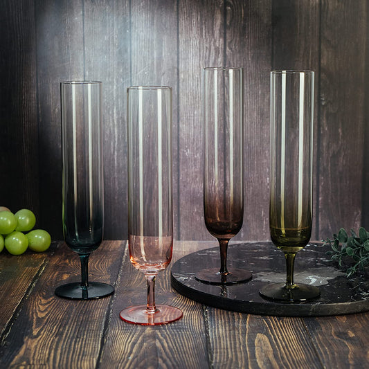 Multicolored Beautiful Champagne Flutes 10" Stemmed - 4 Set