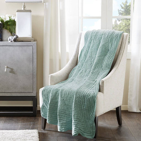 Oversized Quilted Scallope Edge Throw Blanket, Seafoam Blue