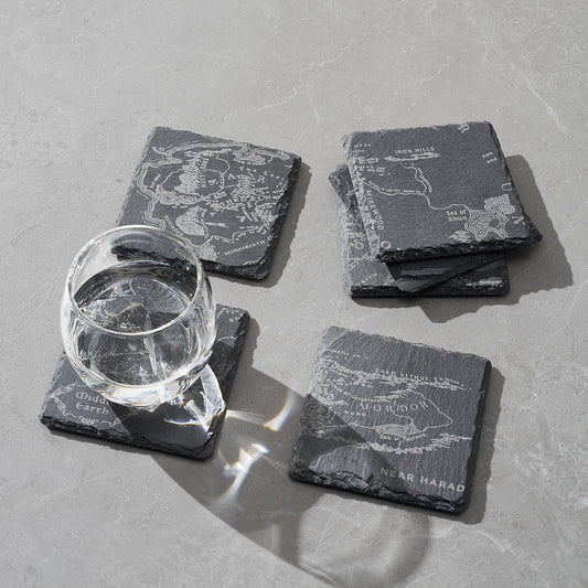 Middle Earth Map Coasters Set of 6 - Fantasy Slate Drink Coasters