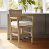 Farmhouse Armed Cane Back Counter Stool Barstool