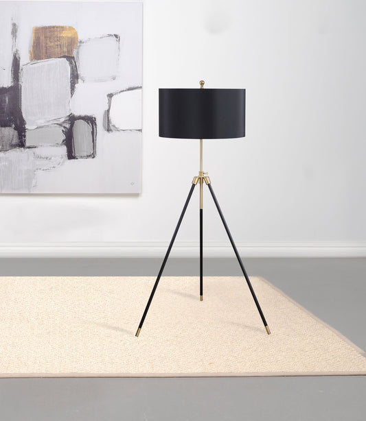 Zabka 63-inch Drum Shade Metal Tripod Floor Lamp Black