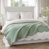Oversized Quilted Scallope Edge Throw Blanket, Seafoam Blue