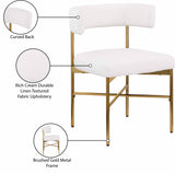 Rivage Dining Chair Set of 2 - Elegant Linen Upholstery with Brushed Gold Frame for Stylish Dining