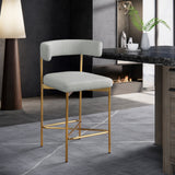 Rivage Stool Set of 2 - Elegant Linen Upholstered Counter Stools with Gold Frame for Modern Dining