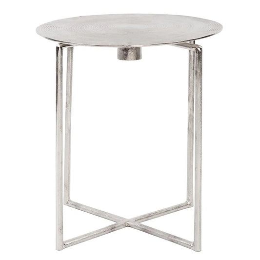 Raw Silver Spiral Top Accent Table