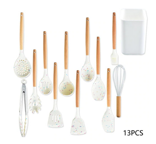 Colourful White Silicone Kitchen Utensils Set