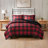 Wholesale Faux Fur Down Alternative Comforter Set, Red Buffalo Check