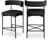 Rivage Stool Set of 2 - Elegant Linen Upholstered Bar Stools with Matte Black Metal Frame Comfort