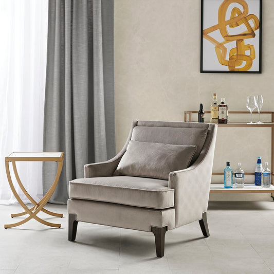 Velvet Lounge Chair with Included Lumbar Pillow, Grey *