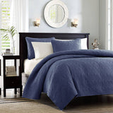 3 Piece Reversible Cottage Quilt Set, Navy