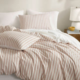 3 Piece Classic Stripe Down Pattern Duvet Set, Terracotta