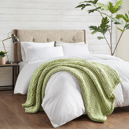 Handmade Chunky Double Knit Throw, Sage Green
