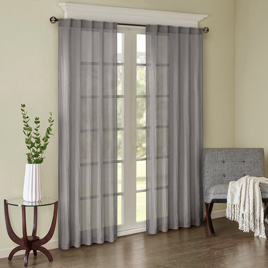 Crushed Sheer Window Panel Pair (2), Grey