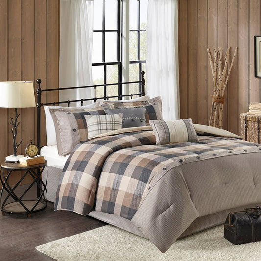 Cabin Farmhouse Buffalo Check Comforter/Duvet Cover Set, Tan