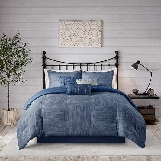 Seersucker Comforter Set, Navy Blue