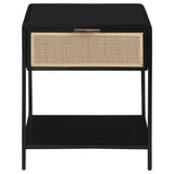 Amherst 1-drawer Radio Weave Cane Metal Bedside Table Black