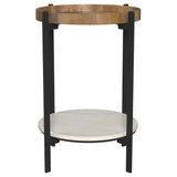 Adhvik Round End Side Table Marble Shelf Natural and Black