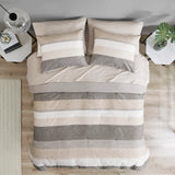 Striped Comforter Set with Bed Sheets, Taupe/Grey