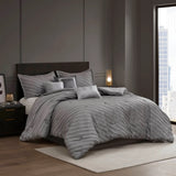 Wholesale 7-pcs Diagonal Stripes Raised Jacquard Comforter Set, Grey