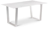 Carlton Modern White Dining Table with Chrome Stainless Steel Base – Elegant Stone Top for 6