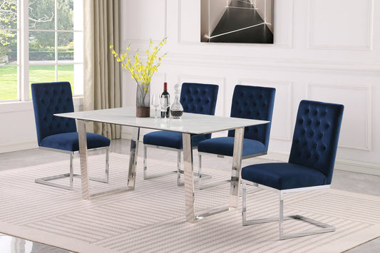 Carlton Modern White Dining Table with Chrome Stainless Steel Base – Elegant Stone Top for 6