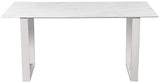 Carlton Modern White Dining Table with Chrome Stainless Steel Base – Elegant Stone Top for 6