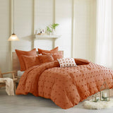 Chenille Poms Cotton Comforter/Duvet Cover Set, Rust
