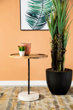 Ginevra Wood Top Marble Base Table Natural Brown and White