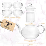 27oz Glass Teapot Infuser & 4 Tea Cups Gift Set