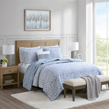 4 Piece Oversized Reversible Matelasse Quilt Set, Blue