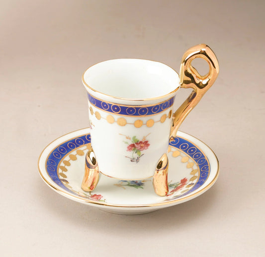 Blue Floral Porcelain Demitasse Cup & Saucer Set