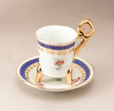 Blue Floral Porcelain Demitasse Cup & Saucer Set