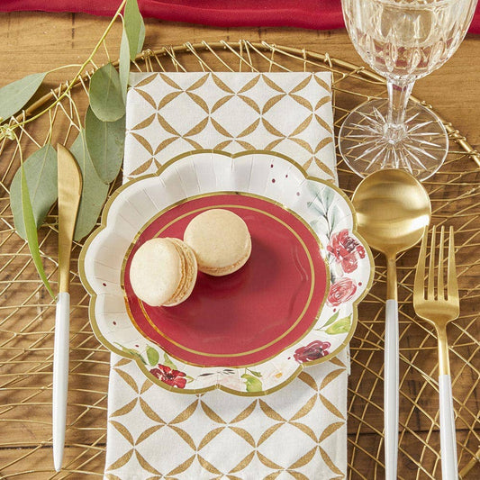 Burgundy Blush Floral Paper Plates Set of 16