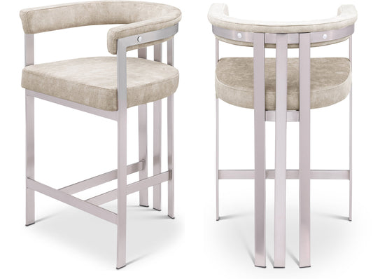 Marcello Counter Stool Set of 2 - Elegant Velvet Seating with Durable Chrome Frame for Modern Homes