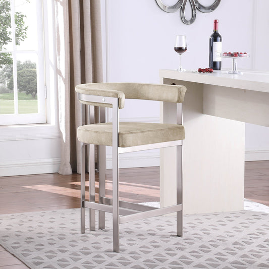 Marcello Counter Stool Set of 2 - Elegant Velvet Seating with Durable Chrome Frame for Modern Homes