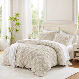 Bowtie Lightweight Puffy Floral Comforter Set, Ivory
