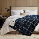 Plaid Shepra Velvety Heated Throw, Navy