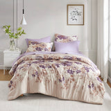 Watercolor Floral Comforter Set with Bed Sheets, Taupe