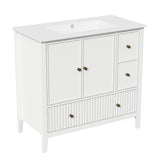 36'' Bathroom Vanity with Sink, Doors and Fluted Drawers