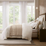 Refined Embroidered Linen Blend Duvet Cover Set, White/Gold