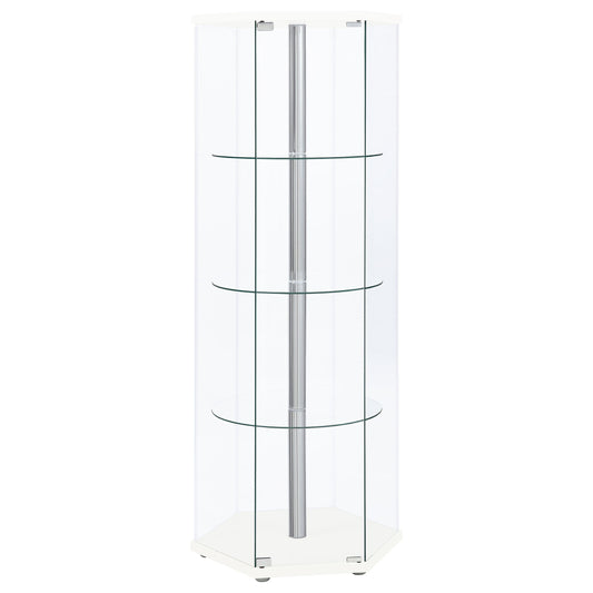 Zahavah 4-shelf Hexagonal Clear Glass Curio Cabinet White