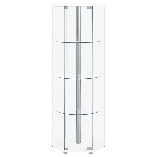 Zahavah 4-shelf Hexagonal Clear Glass Curio Cabinet White