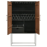 Borman 2-door Home Bar Cabinet Wine Storage Walnut and Black