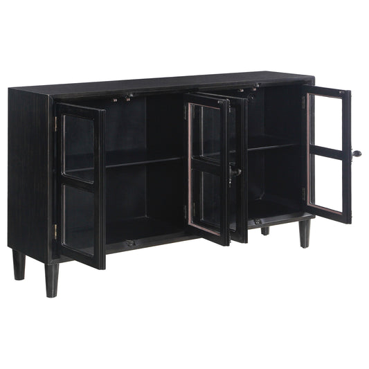 Sylvia 4-door Wood Lattice Accent Storage Cabinet Black
